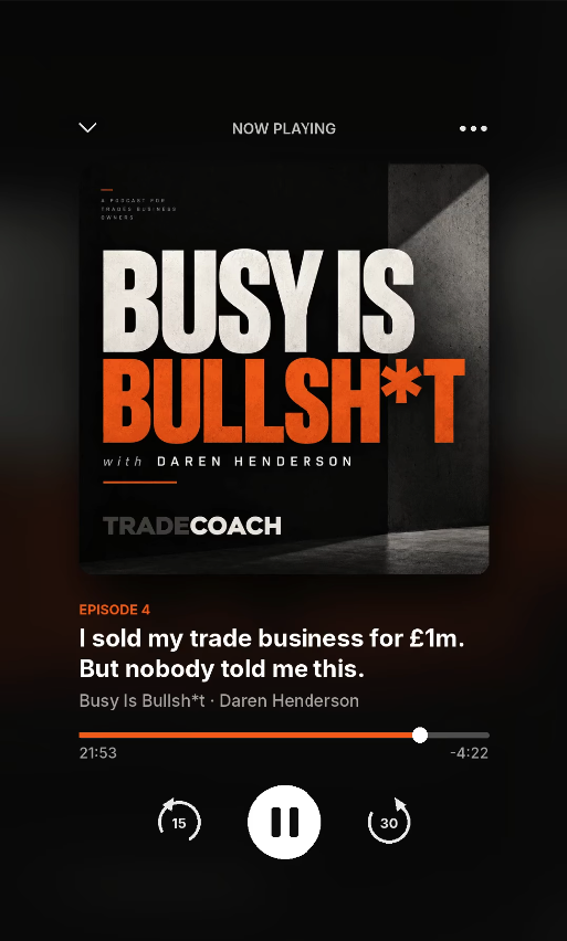 TradeCoach podcast episode in a now-playing player: I sold my trade business for £1m, with Daren Henderson